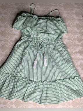 American Eagle Green & White Striped Strapless Mini Dress Small
